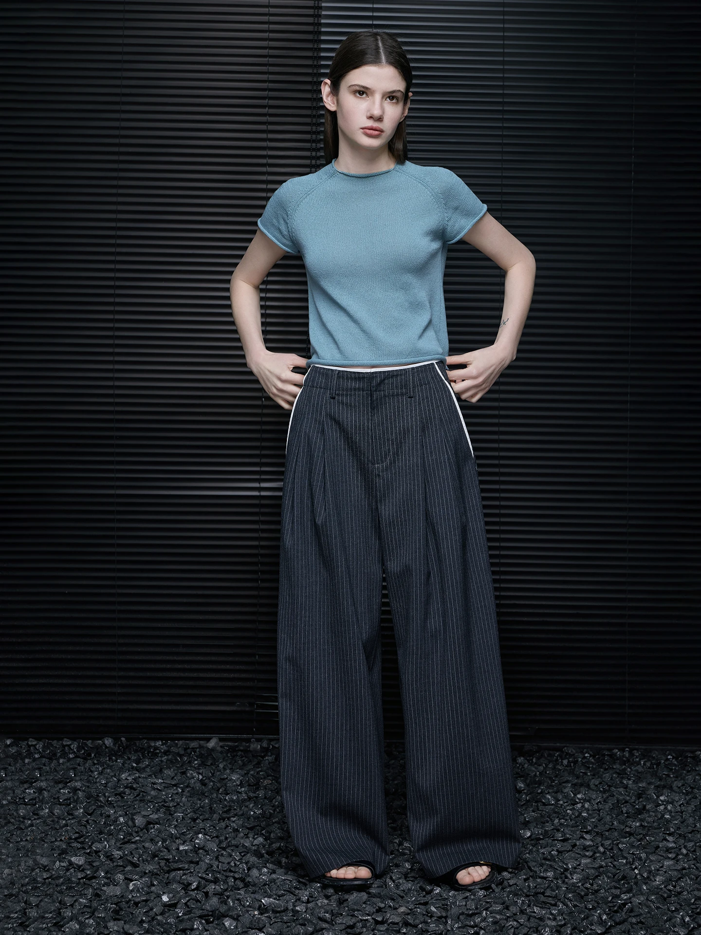 

Женские брюки с высокой талией и широкими штанинами, в полоску, с цветными блоками, весенняя новинка, уникальный дизайн, повседневные модные брюки