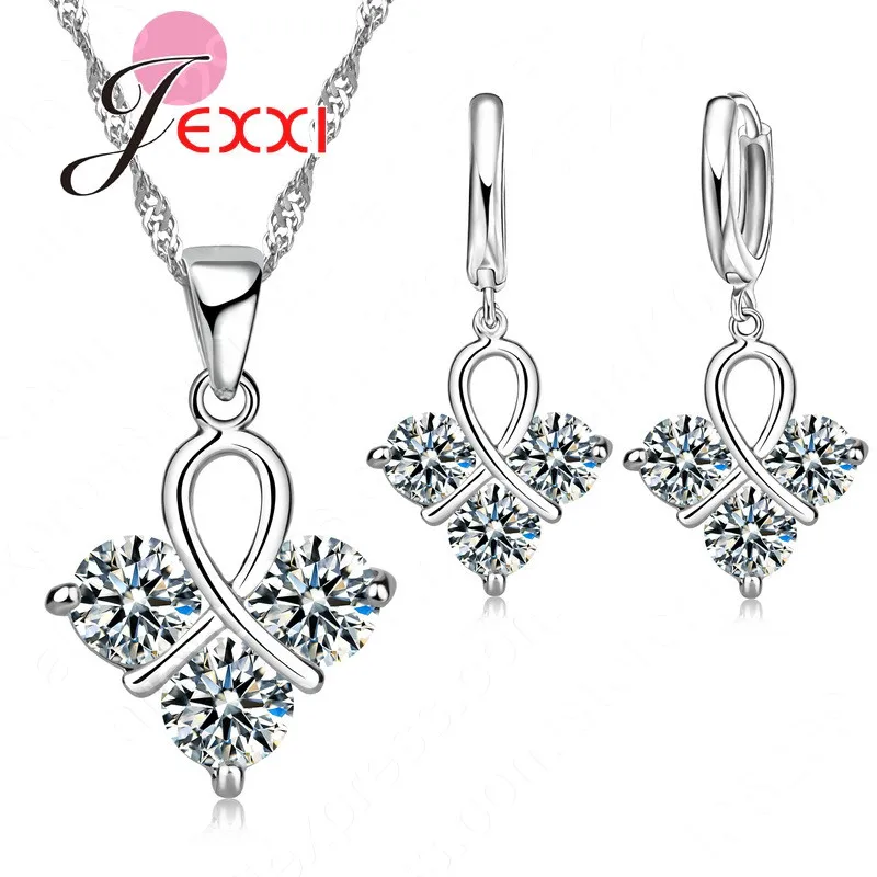 Nice Women Wedding Jewelry 925 Sterling Silver Cubic Zircon Cherry Shape Pendant  Jewelry Set Wholesale Factory Price