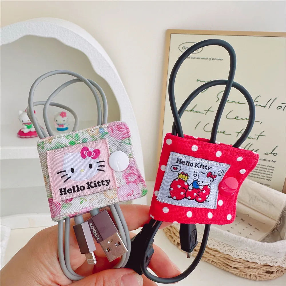 

Sanrio Hello Kitty тканевый зажим для хранения кабеля для передачи данных Kt Cat, держатель для шнура зарядного устройства, устройство для хранения линии передачи данных, намоточное устройство для шпульки, рождественские подарки