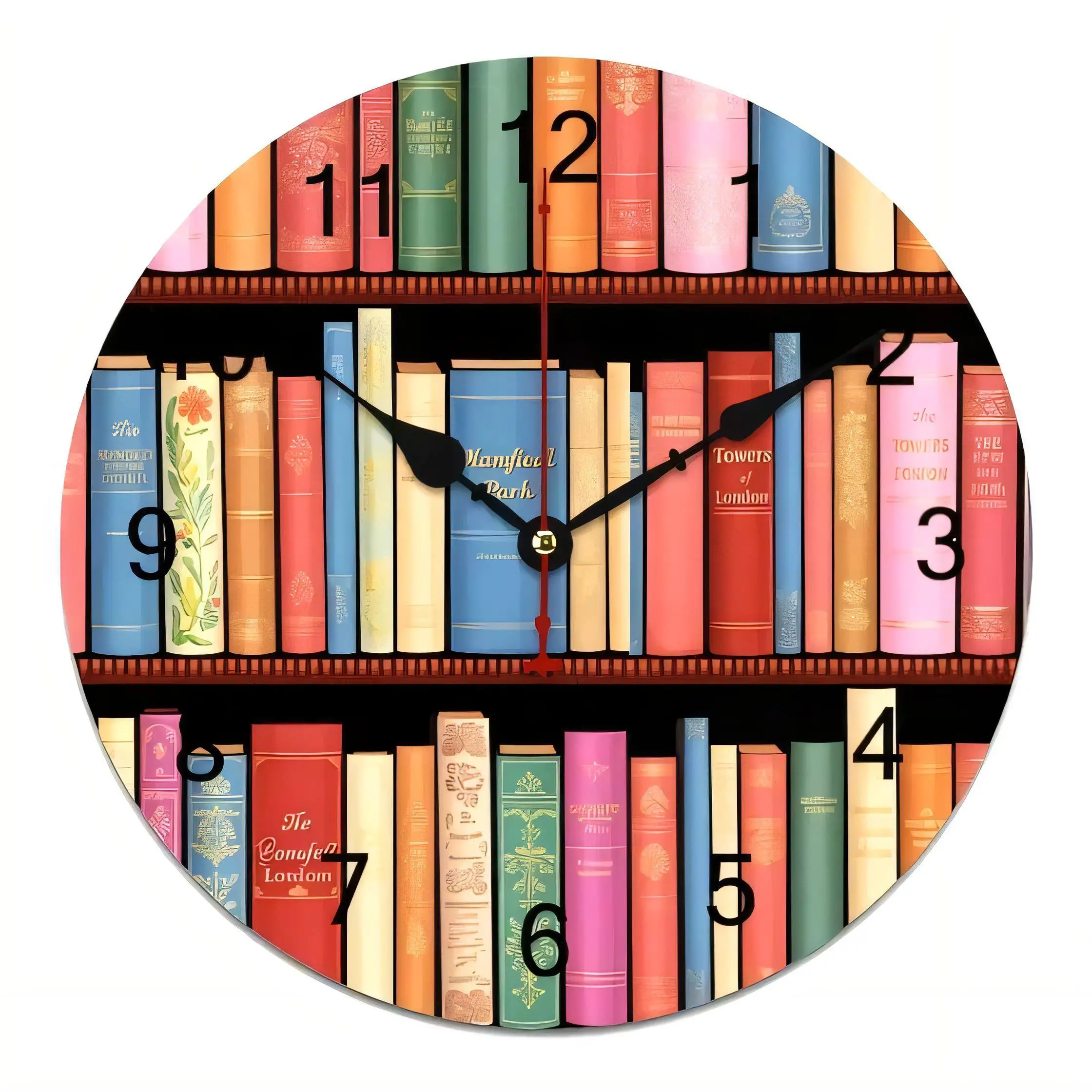 Vintage Bookshelf Wall Clock  Silent Non Ticking Battery Operated Cozy Library Decor 128 Bytes