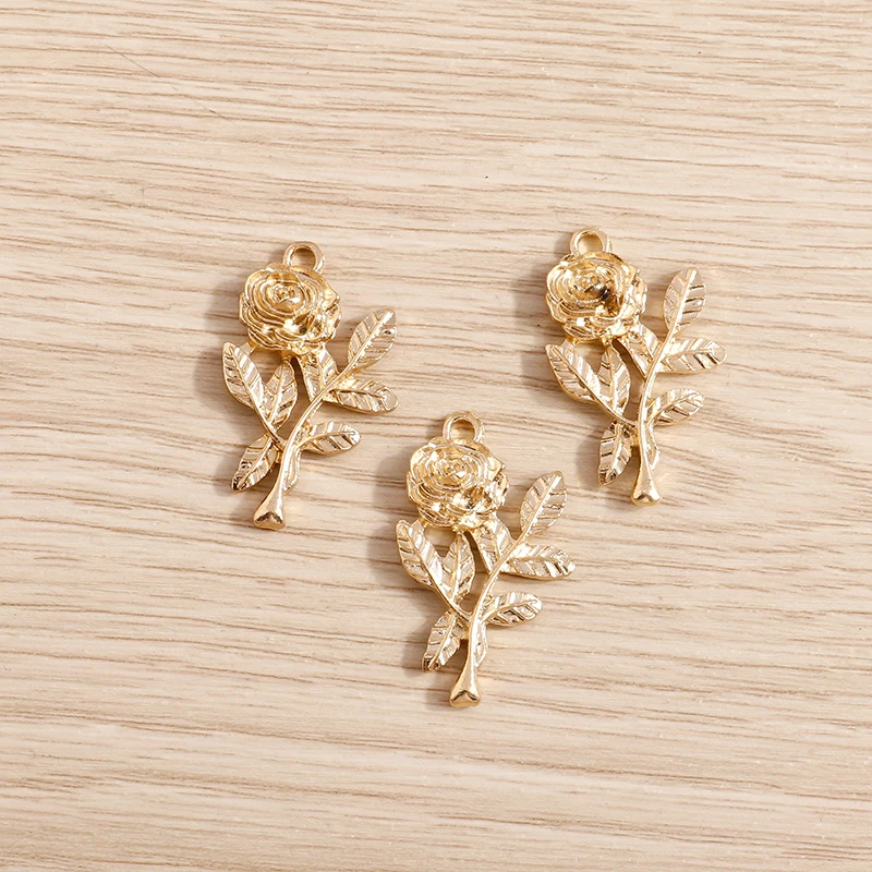 Tusember 10 Stück 31 x 18 mm Legierungsmetall-Rosenblüten-Anhänger für Ohrringe, Halsketten, DIY-Schmuckherstellung, handgefertigte Herstellung – Detail 4
