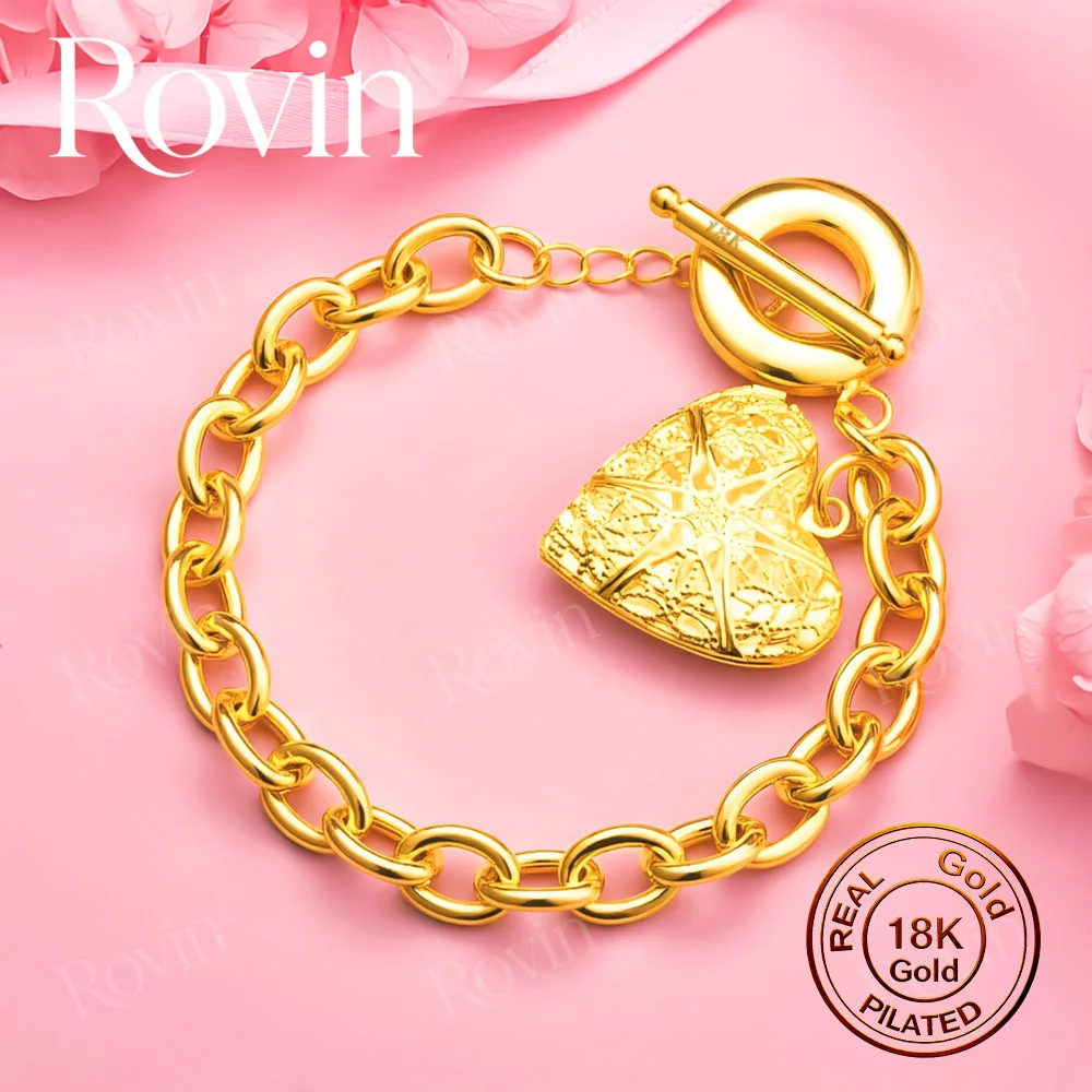 18K Gold 8-Inch Exquisitely Engraved Heart Bracelet – A Stylish Party Gift and Wedding Jewelry for Women
