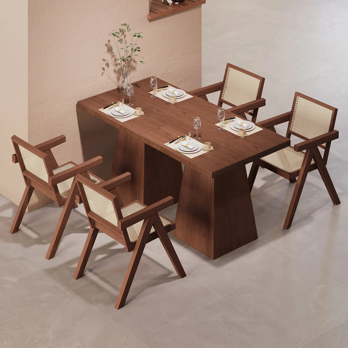 Massivholz-Esstisch, quadratische Tisch- und Stuhlkombination, kommerzieller Tisch für 2/4 Personen