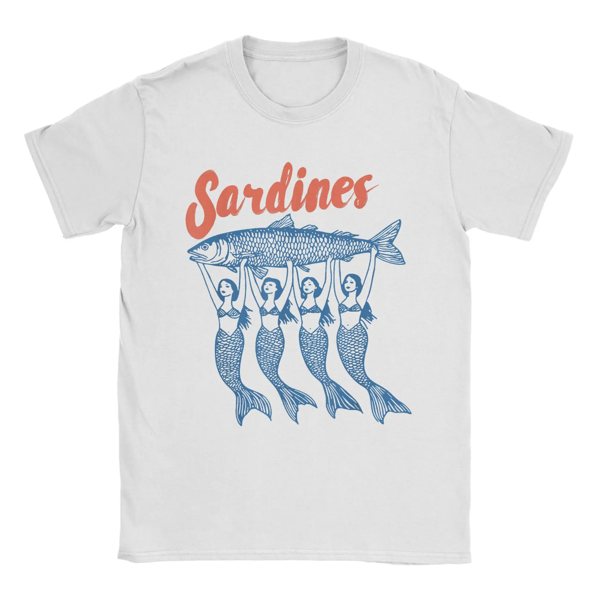 Camiseta de sardina sirena sardina para hombre, ropa de algodón, novedad, camiseta de manga corta con cuello redondo, camisetas de talla grande