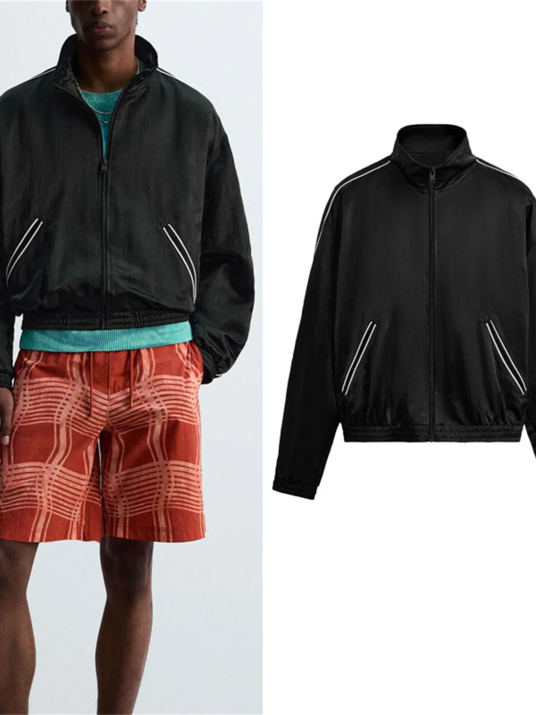 

Faionable Silk Satin Feel Long Sve Embroidered Jaet Stand Collar Men's Autumn New Arrival Outerwear Stand Fit Casua...