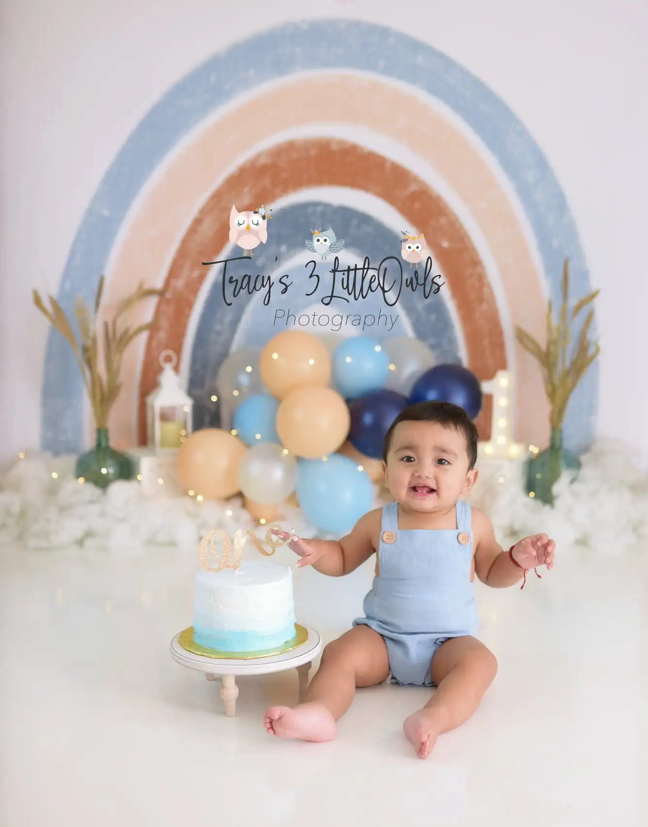 Blue Rainbow Backgrounds Birthday Cake Smash Kids Adult Photography Props Child Baby Decors Clouds Stars Photo Backdrops