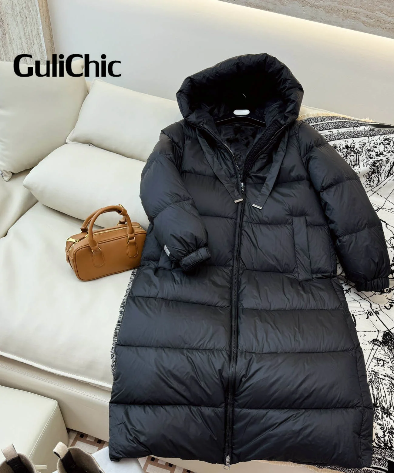 GuliChic-Chaqueta larga con capucha para mujer, abrigo de plumas cálido, informal, holgado, de Color sólido, para invierno, 9,24