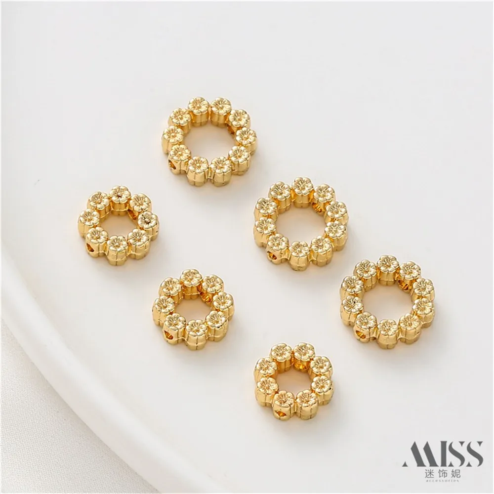 

American 14K Gold Bag Strong Color Double-sided Embossed Set Bead Ring Bead Ring DIY Handmade Beaded Bracelet Jewelry Accessorie