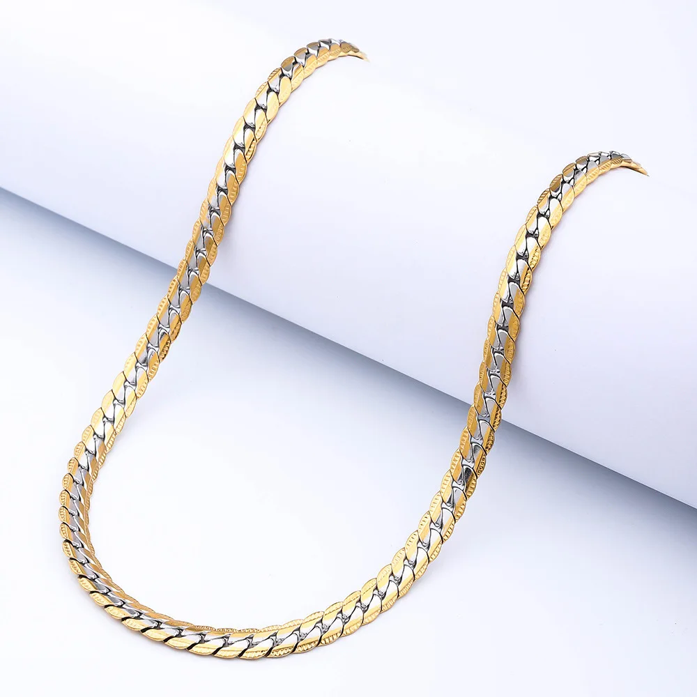 3Pcs Wholesale 316L Stainless Steel 5mm Embossed NK Chain 60cm Two‑Tone Gold Bulk Necklace DIY Jewelry Making Supplies
