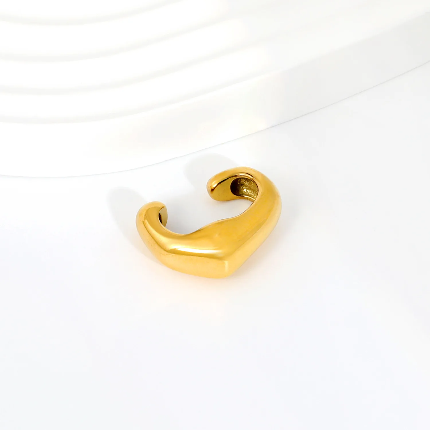 Matte Textured Wide Cuff No Piercing Ear Cuff 316 Stainless Steel Gold Irregular Grain Single Ear Clip Cold Tone Versatile Ear J