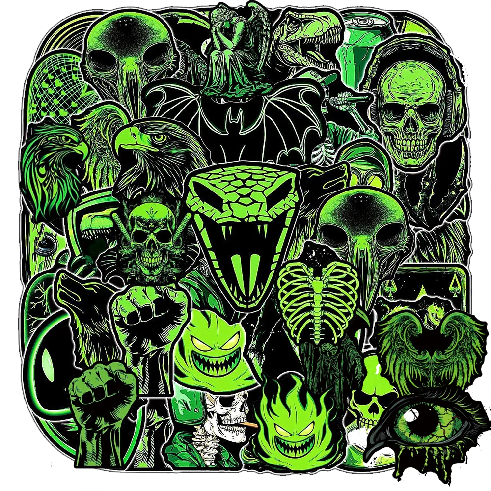 

10/30/50pcs Green Horror Skull Gothic Stickers Waterproof Graffiti Motorcycle Car Helmet Halloween Decoration Decals Toys