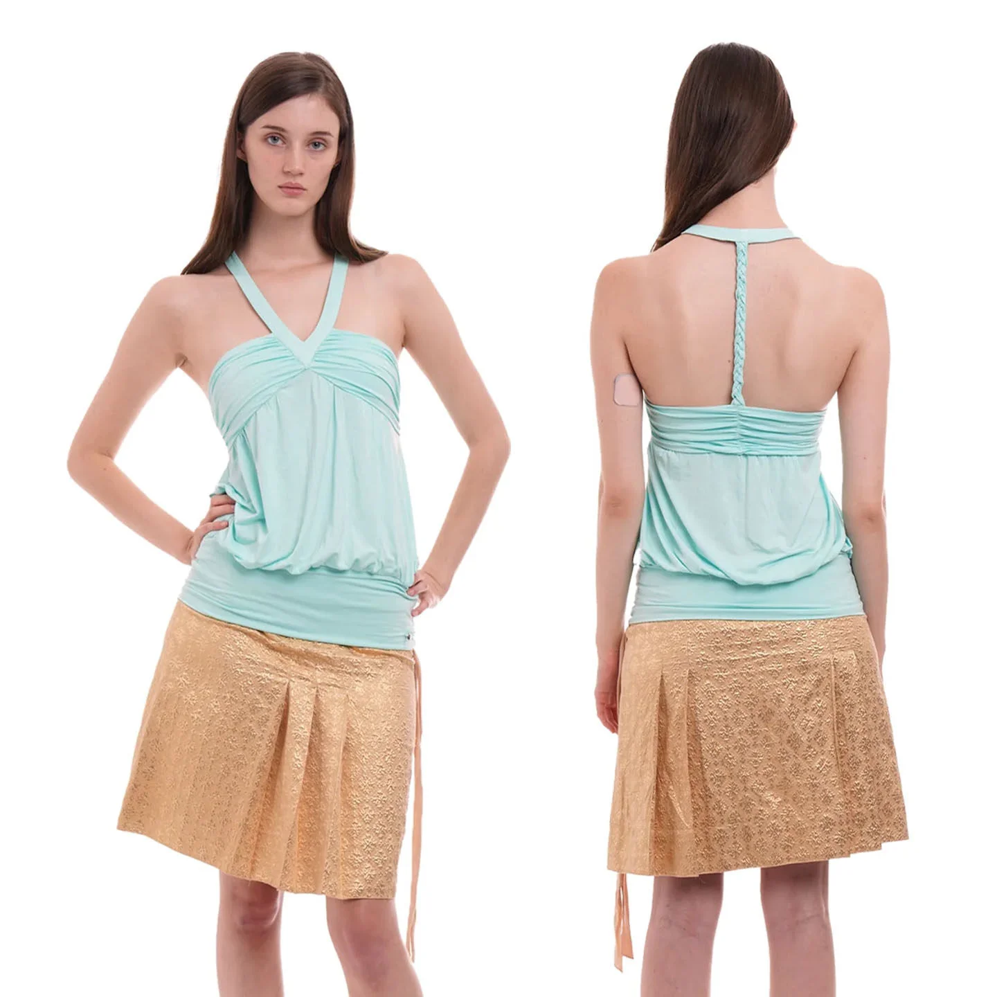 Niihai Halter Neck Backless V-Neck Ruched Camisole for Women, Summer Braided Rope Drape Loose Short Top