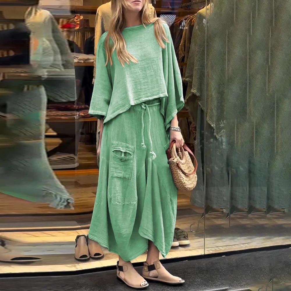 Casual New In Matching Sets Long Skirt 2 Piece Sets Women Outfit 2024 Fashion Solid Color Loose Blouse Tops And Faldas Elegant