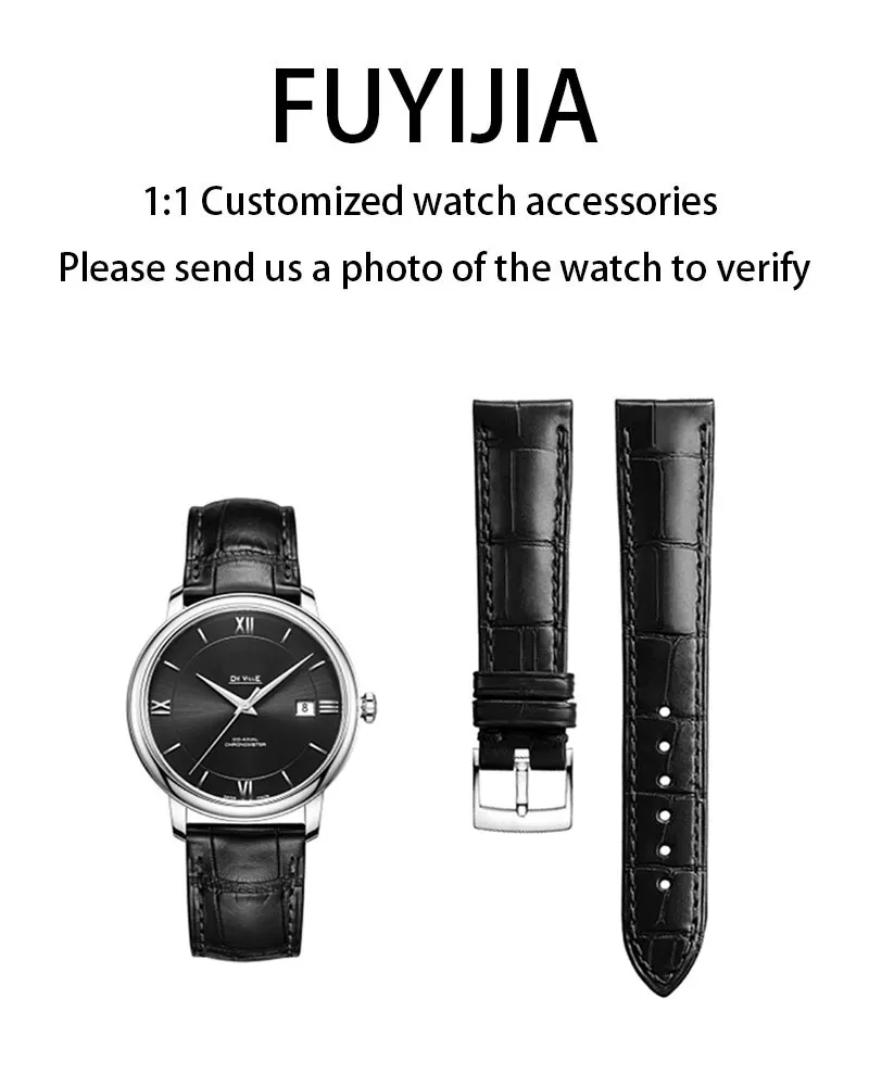 

FUYIJIA Couple Custom O-MEGA DE VILLE 424 Original Watchband Cowhide Strap 20*18mm 19*16mm 16*14mm 14*12mm Steel Pin Buckle Belt