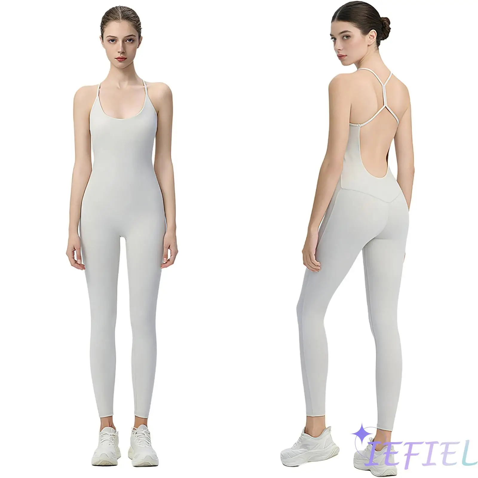 

Быстросохнущий фитнес-комбинезон для женщин с U-образным вырезом, мягкими чашечками, без рукавов, с открытой спиной, полноразмерный, для йоги, тренировок и бега