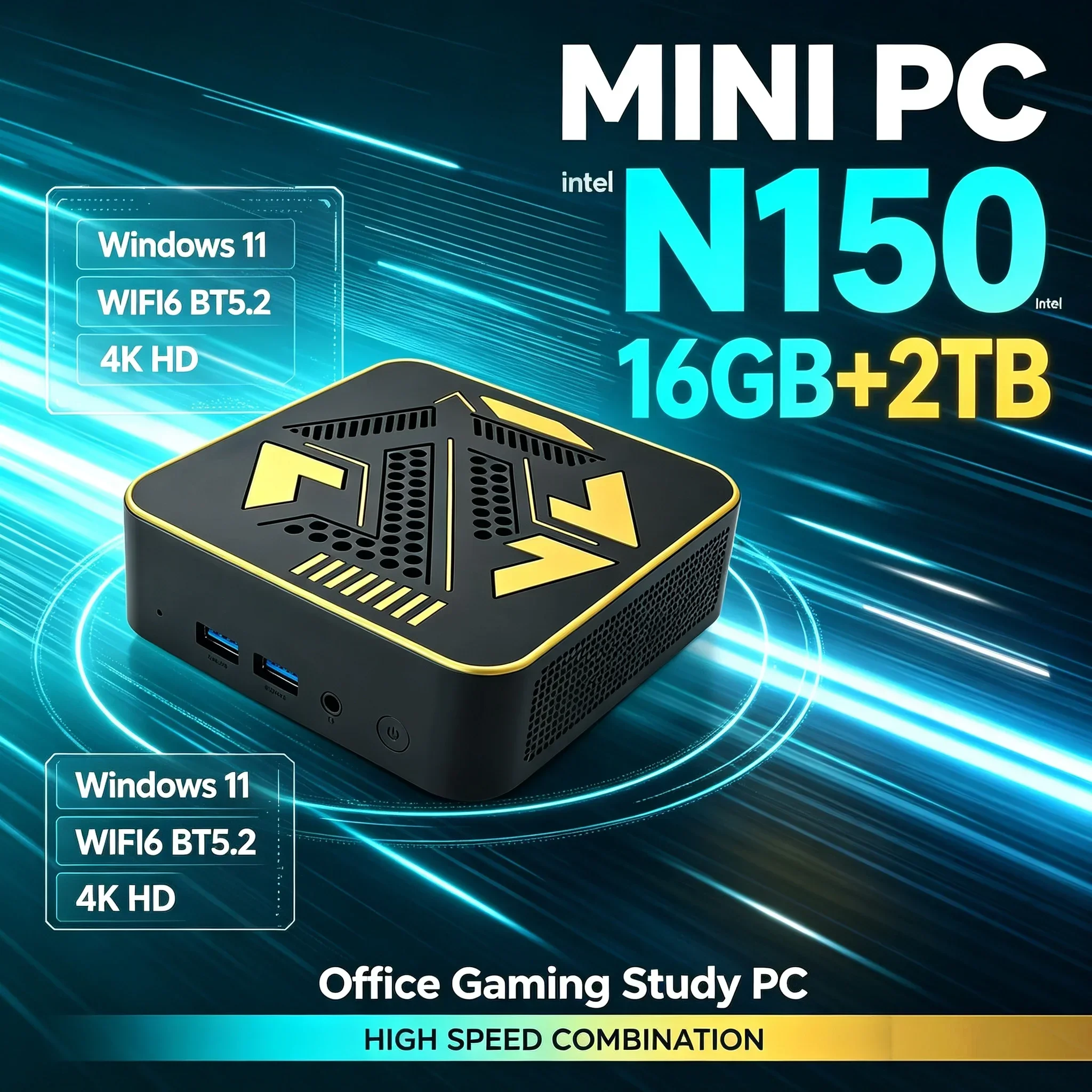 Mini PC Intel Core N150 Desktop PC 16GB RAM 1TB/2TB SSD WiFi6 BT5.2 4K HD Portable Gaming Computer Small Host for Home Work