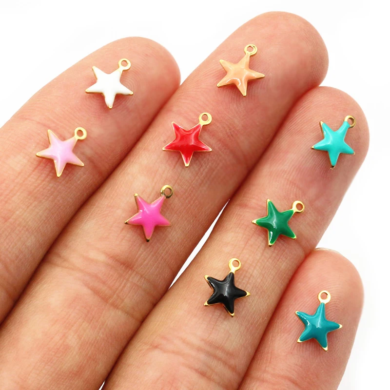 20pcs 8.5x7mm Enamel Small Star Charms Pendant Stainless Steel DIY Jewelry Making Accessories Findings for Bracelet Earrings