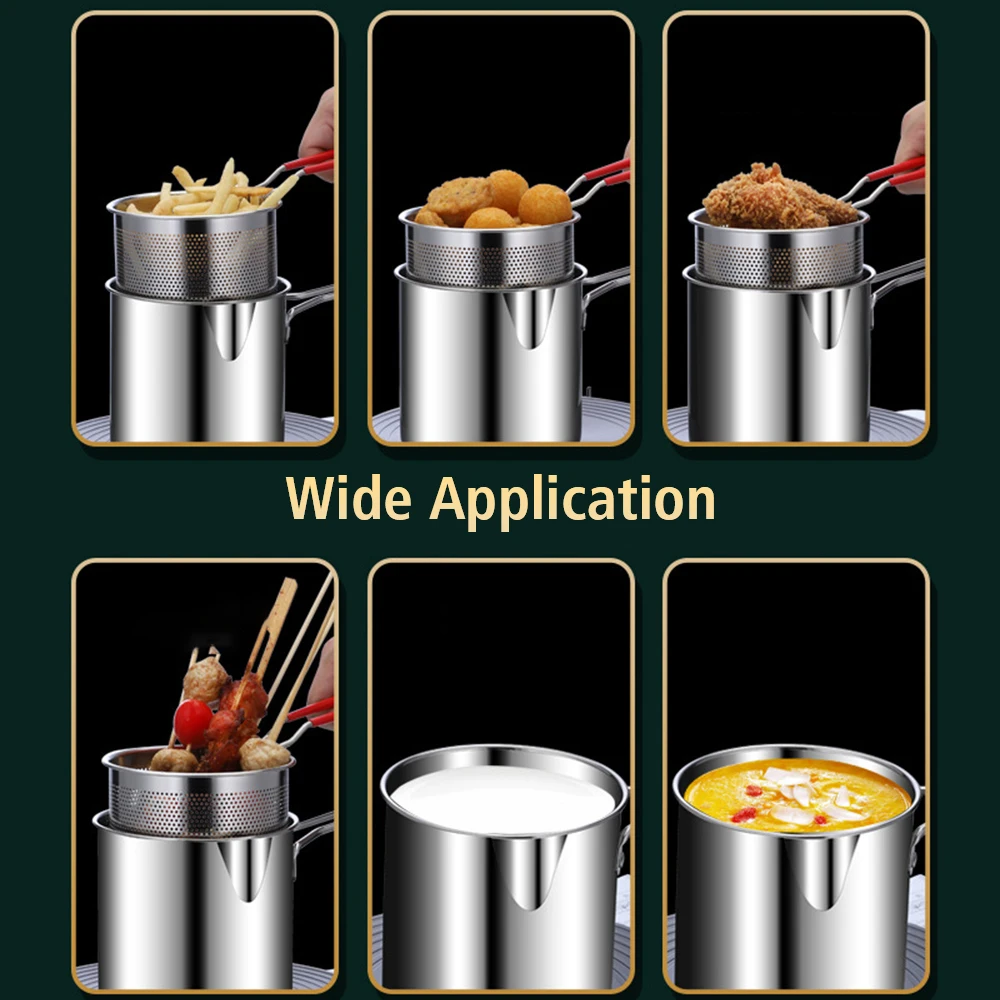 2pcs 3pcs Deep Fryer for Kitchen French Fries Tempura Fryer Pan With Strainer Milk Pot Deep Frying Pot 304 Stainless Steel