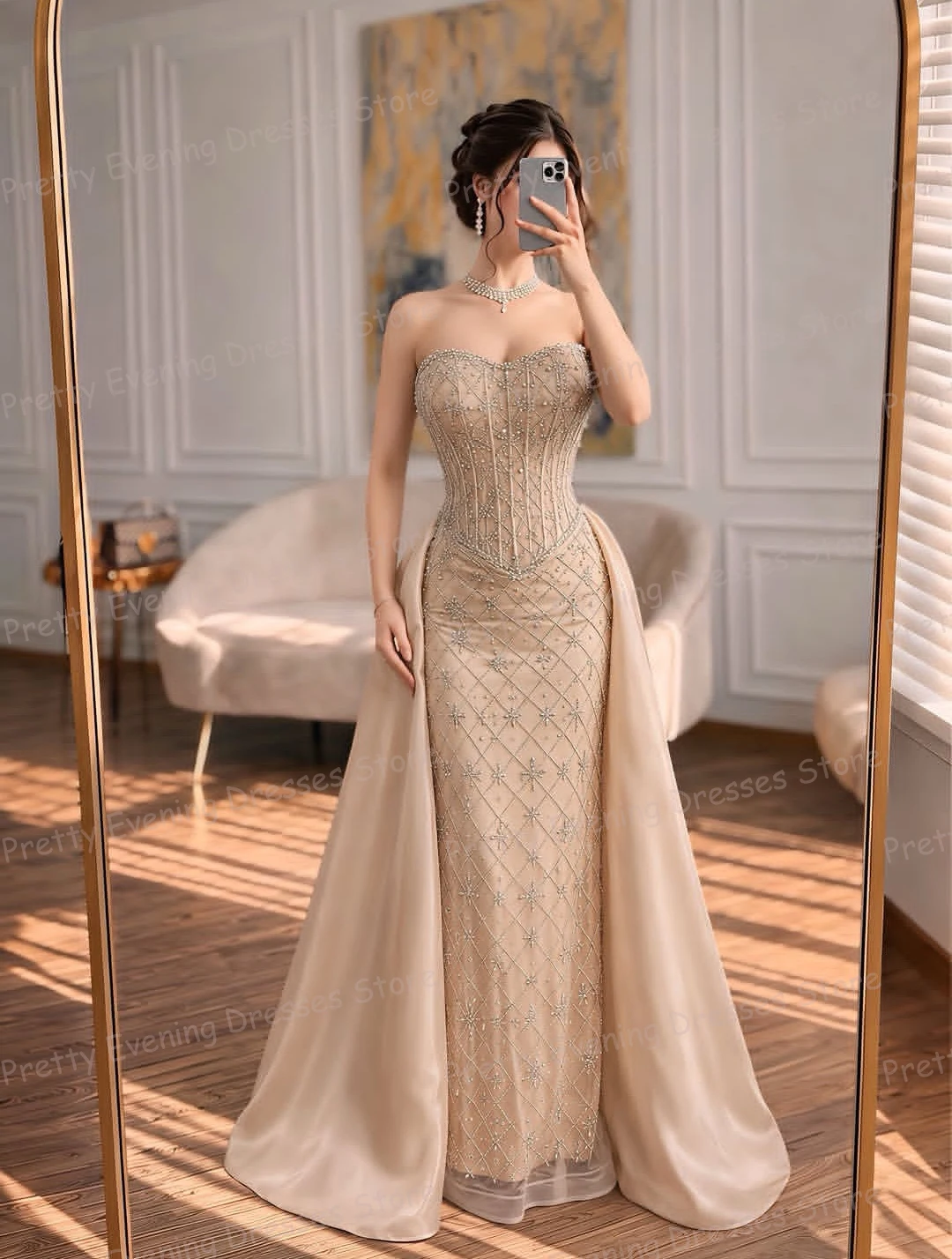 Charming Sexy Evening Dresses Mermaid Glitter Beading Women's Prom Gowns Sleeveless Customized Beach Party Vestido De Novia 2026