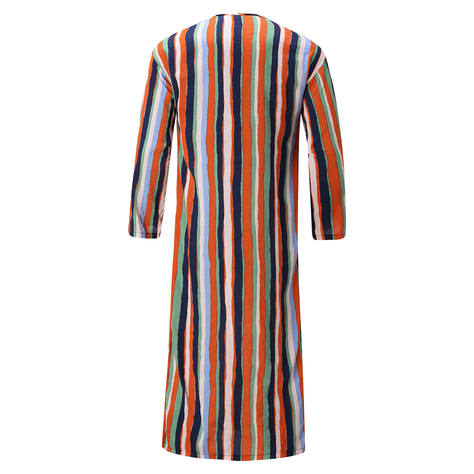 Men\'s Nightgown Robes Arabian Striped Shirt Ethnic Clothing Long Sleeves Retro Kimono House Skirt Cotton Bathrobe Lingerie S-5XL