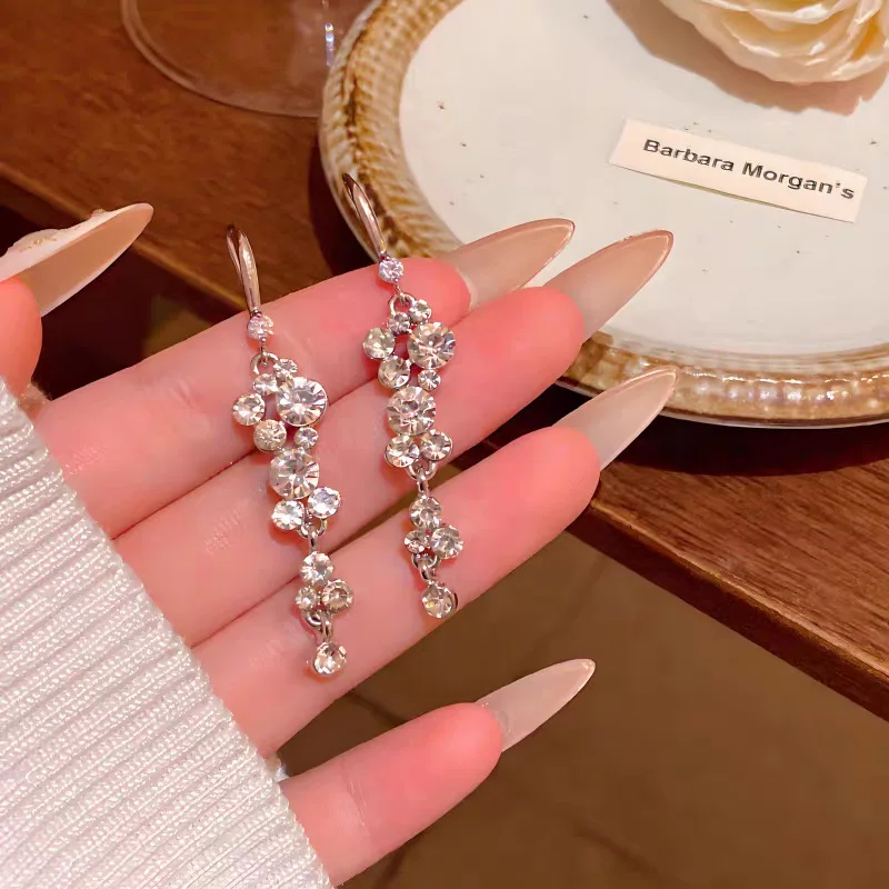 Exquisite long bubble diamonds tassel earrings for women new in light luxury high-end classic earring dinner party jewelry gifts