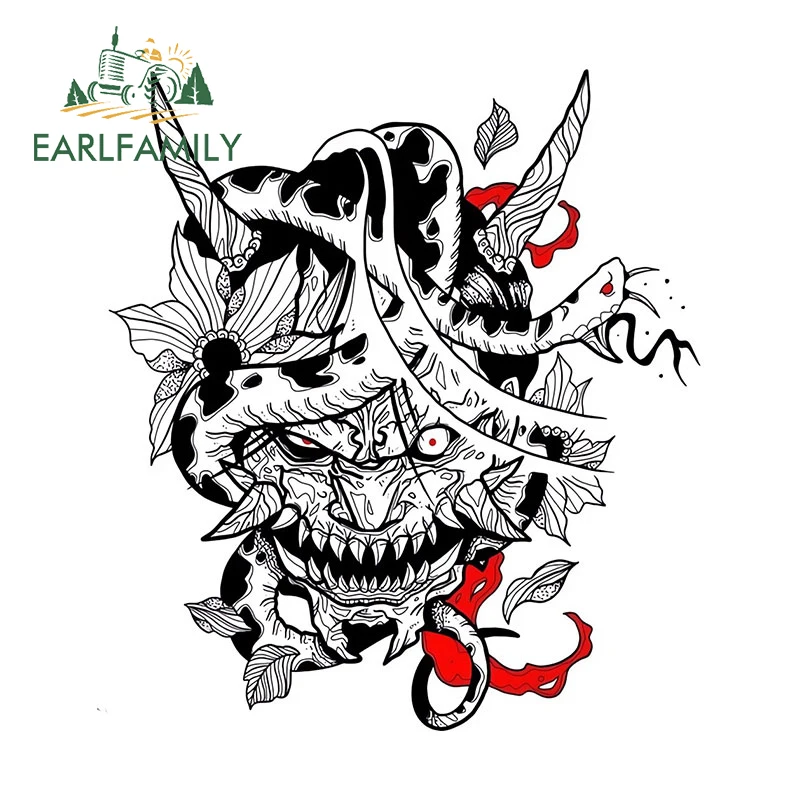 EARLFAMILY 13cm X 11.9cm for Warrior Oni Mask Snake Death Car Stickers Personality Simple Decals Creative Caravan Car Goods