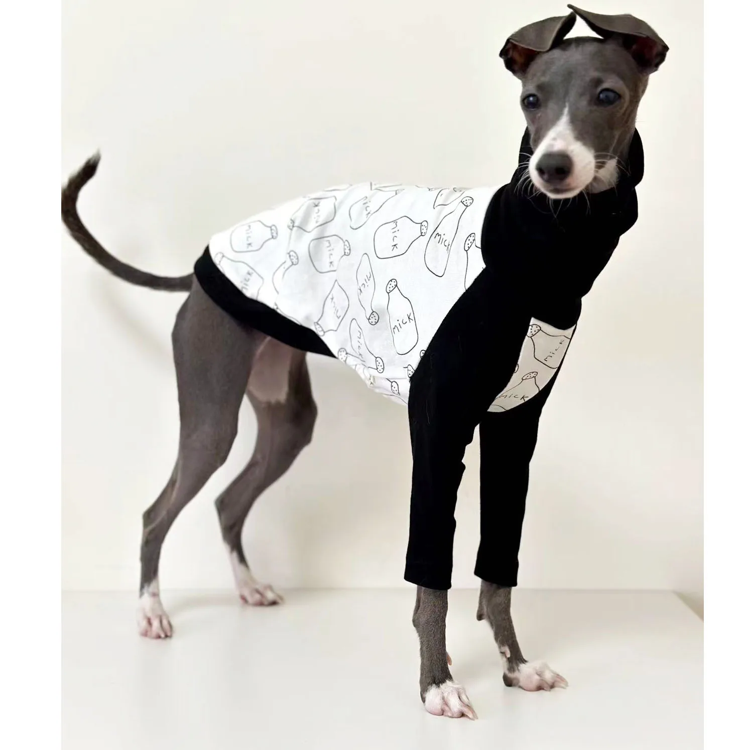 High Collar Printed Stitching Cotton Dog Clothes, Italian Greyhound, Long Sleeve, Whippet Dog Clothes, Autumn