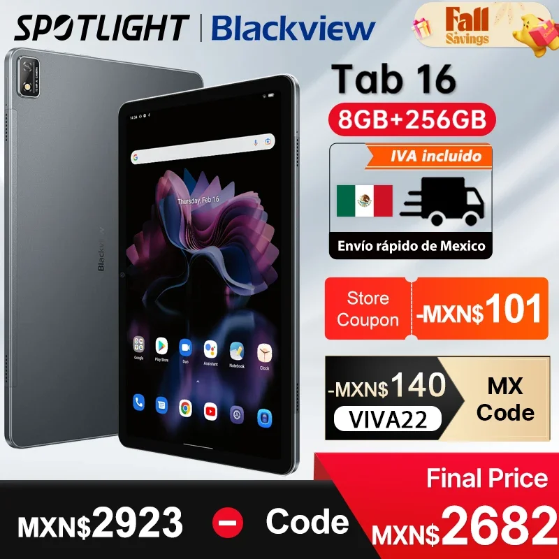 【World Premiere】Blackview Tab 16 Tablet Android 8GB+256GB 7680 mAh Battery 11''2k FHD+ Display Widevine L1 Unisoc T616 Tablet PC