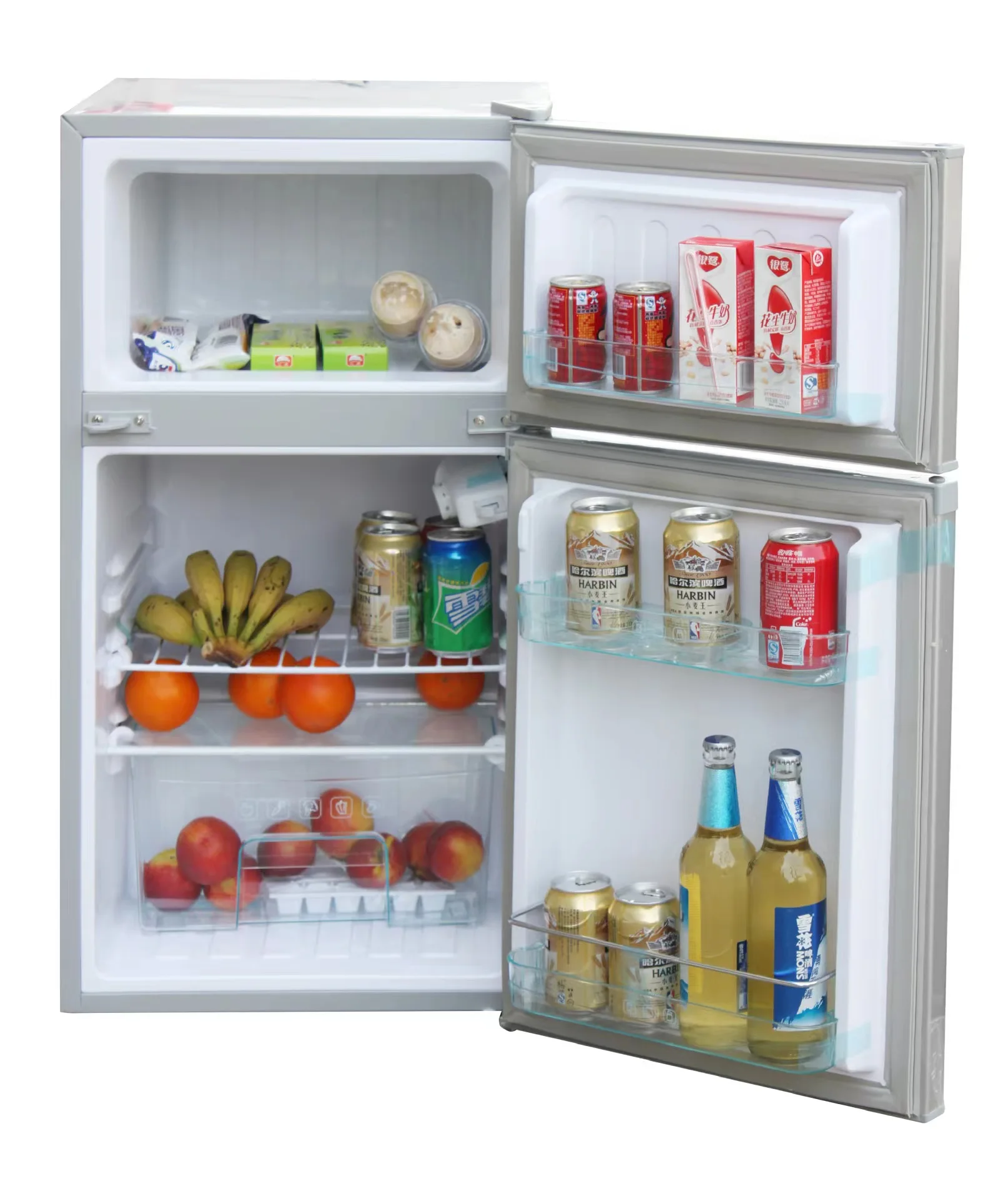 Upright Twin Refrigerator Freezer Low Power Stainless Steel Home Fridge For Solar Power For Outdoor RV Car Use