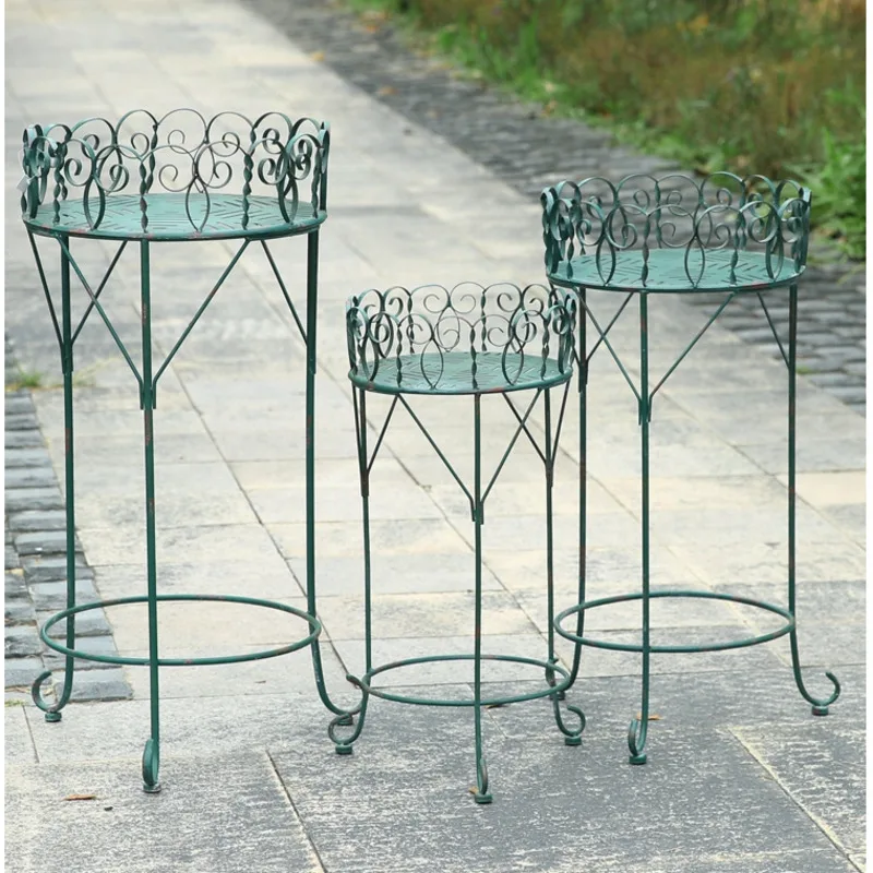 Outdoor Terrace Plant Stand Iron Circular Flower Rack Courtyard Standing Style Flower Pot Holder Raised Fence Storage Shelf