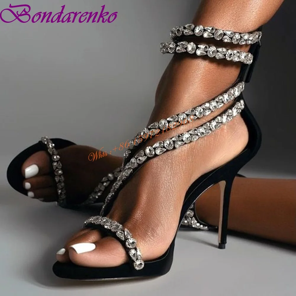 

Studded Straps Design Sandals Open Toe Hollow Wrapped Back Zipper Women Shoes Solid Stiletto Heels Summer Party Sandals Runway