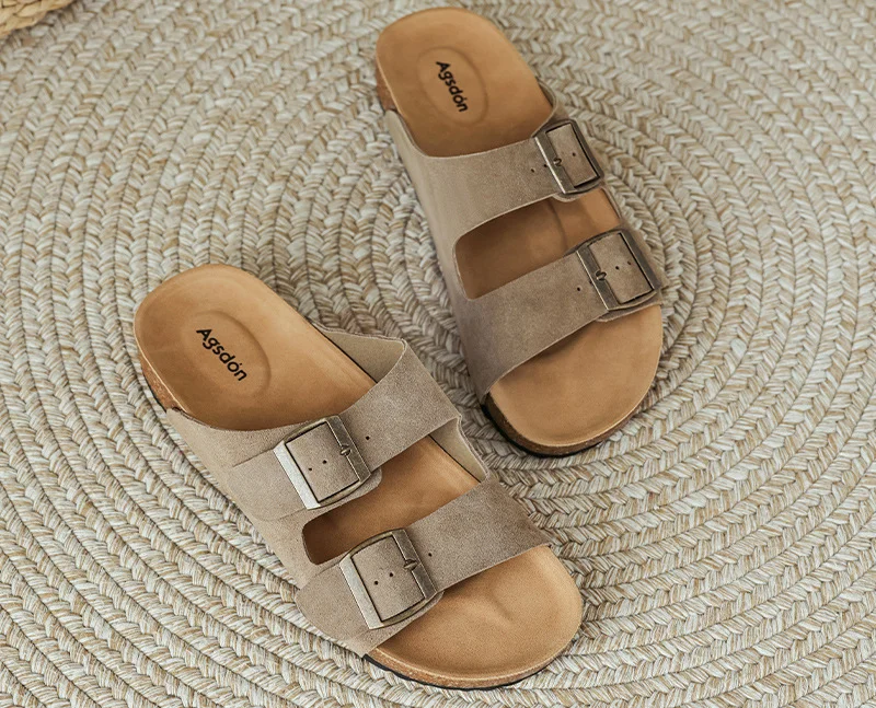 European and American single open-toe flat slippers double buckle beach platform comfortable large-size women's shoes