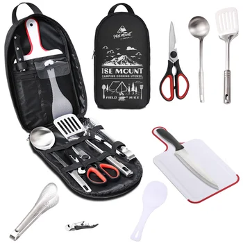 Ensemble d'ustensiles de voyage portables en acier inoxydable, ustensiles de cuisine de camping, F2 pour sac à dos, barbecue, pique-nique de camping, 9 pièces