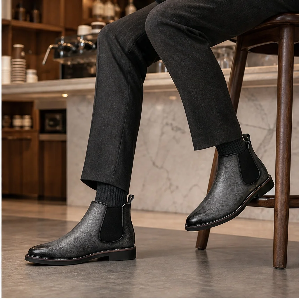 Chelsea Boots For Man Pull-On Ankle Boots Men's Boots Smart Casual Boots For Man Distressed Look Elastic Side
