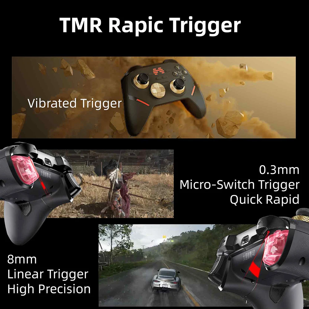 

BEITONG KP40 Black-Gold Wireless Game Controller for PC Switch 1/2 iOS Android with Switchable Triggers Adjustable TMR Joystick