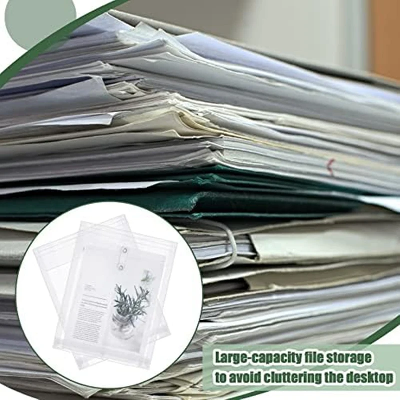 A4 Size Clear Plastic Envelopes Set With String Closure, Expandable Files Document Folder, File Bag Set For Office 24Pcs