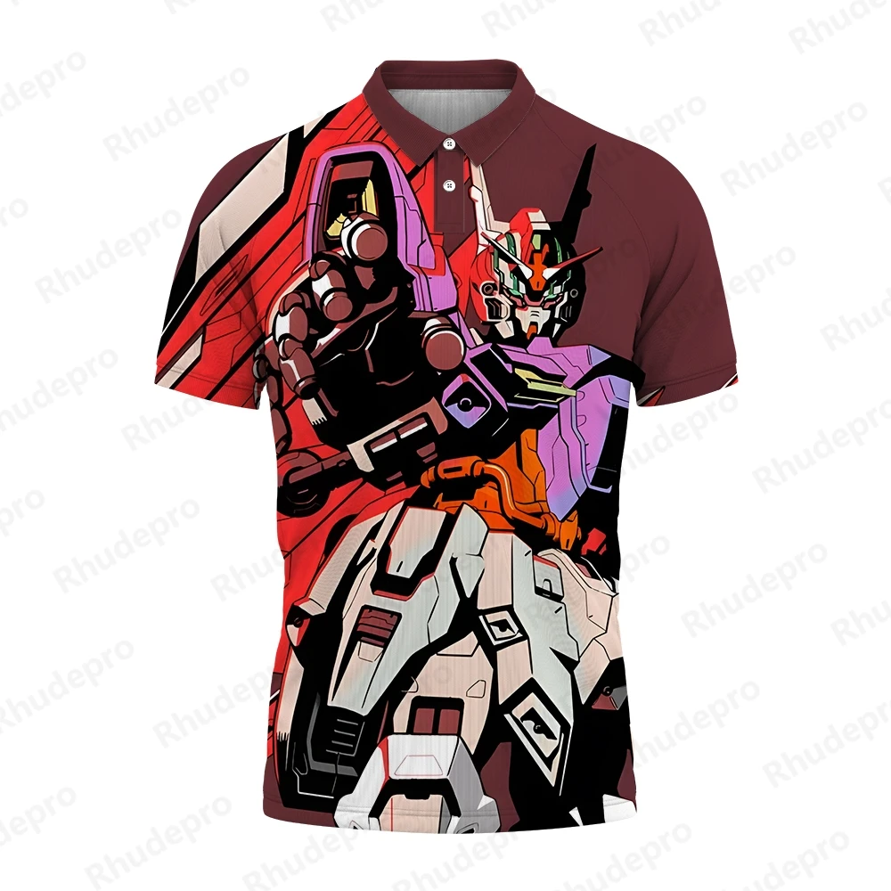 Gundam Model Hip Hop Men's Polo Shirt Gift 5XL Fashion Clothing Oversized 2024 Shirts Streetwear Y2k Clothes Short Sleeve