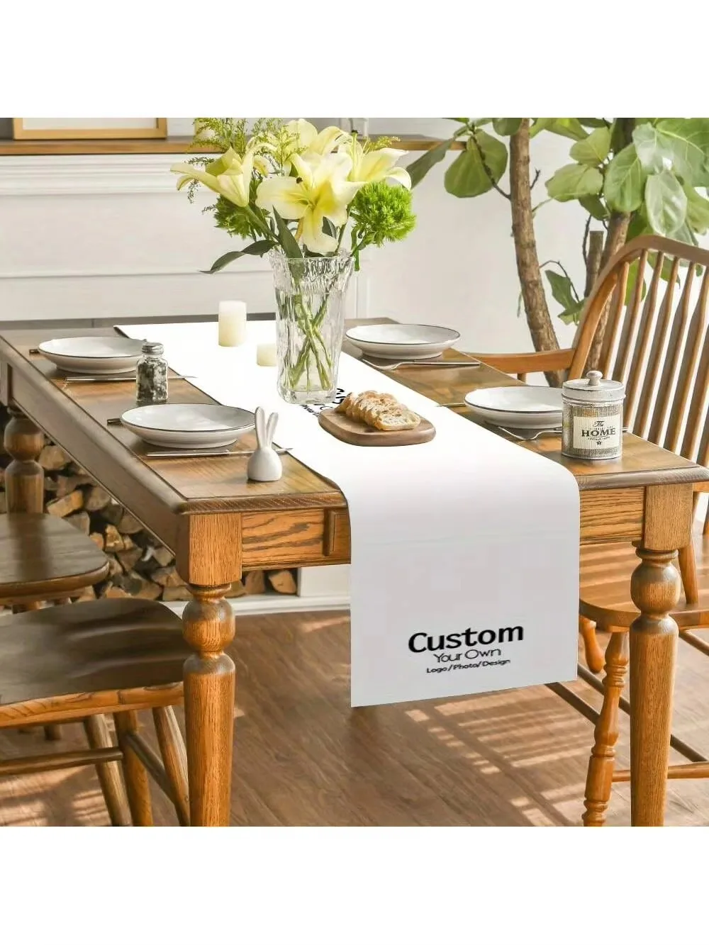 VIKAMA DIY Customized Table Runner, Custom Logo Photo Text Rectangular Table Scarf for Home Dining Party Tabletop Decor