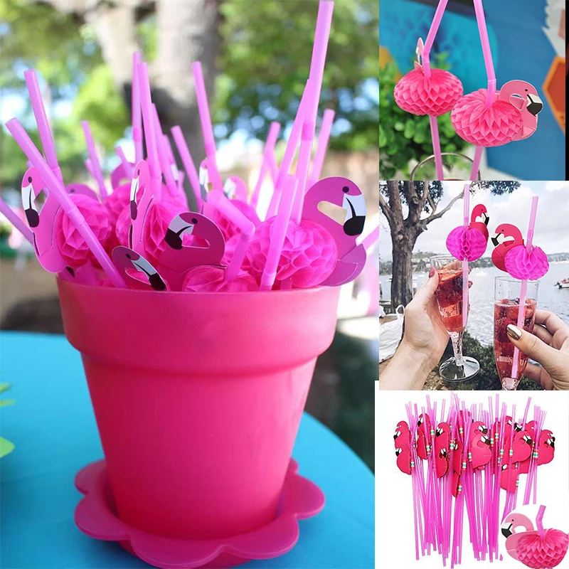 25/50Pcs Flamingo Pineapple Drinking Straws Hawaii Beach Tropical Birthday Party Decoration Summer Pool Party Wedding Supplies