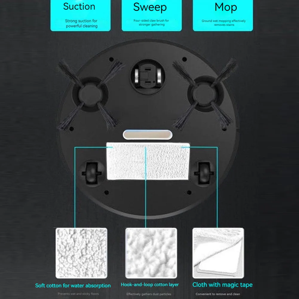 3 In 1 Smart Sweeping Robot with Brush & Mop Robot Vacuum Cleaner Multi-Purpose Intelligent Wiping Floor Robot for Home Cleaning