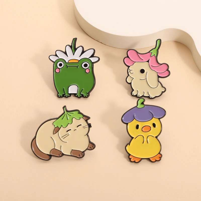 لطيف الأرنب زهرة قبعة المينا دبابيس Kawaii الحيوان الضفدع الأصفر بطة القط دبابيس شارة التلبيب هدايا مجوهرات الأزياء للأطفال الأصدقاء
