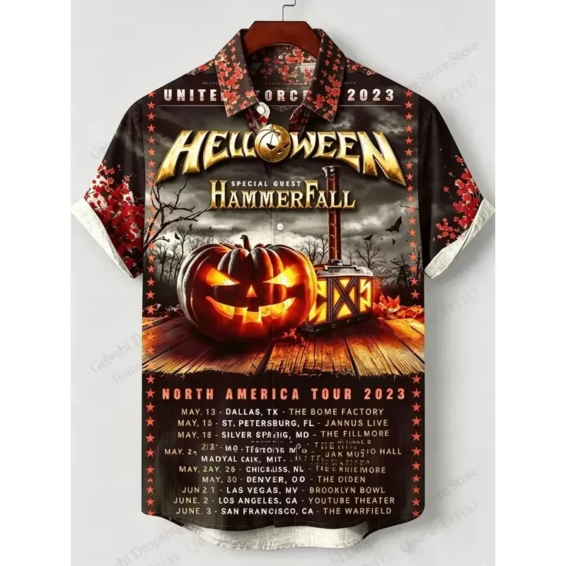 3D Digital Print Helloween Band 40th Anniversary Tour 2026 Hawaiian Shirt Men Women Fashion Single Breasted Short Sleeve Rock