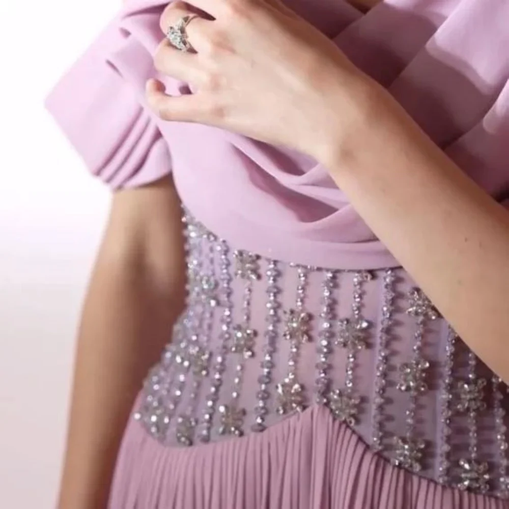 Abito da ballo da donna con perline squisite personalizzato senza maniche affascinante abito da festa a trapezio con spalle scoperte abito da sera da donna increspato