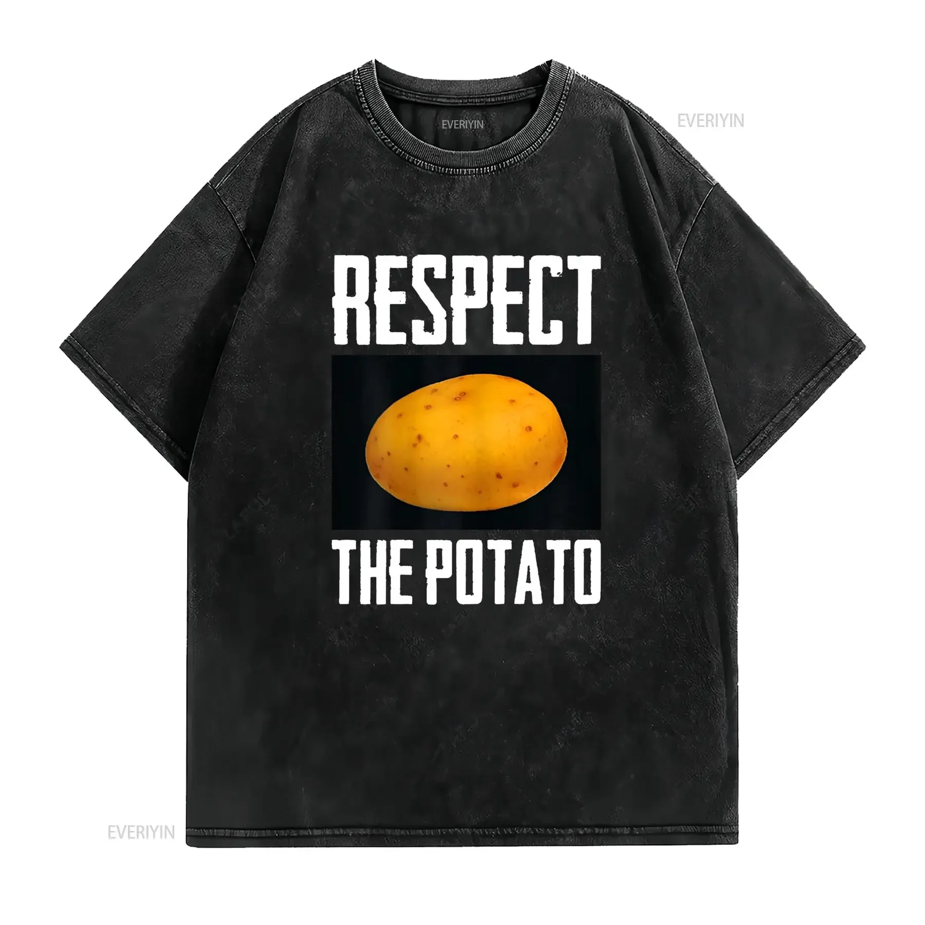 Respect The Potato Funny Root Vegetable Potatoes T Shirt vintage Washed Slightly Top For Everyday Wear graphic fashion Unisex