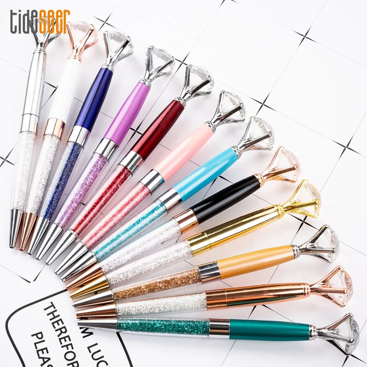 100pcs Ballpoint Pen Big Diamond Crystal Writing Ballpen Metal Stationery School Office Supply Pens