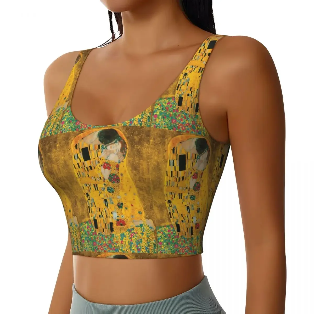 Custom The Kiss By Gustav Klimt Women Sports Bra High Impact Vest Gym Workout Yoga Crop Tank Tops