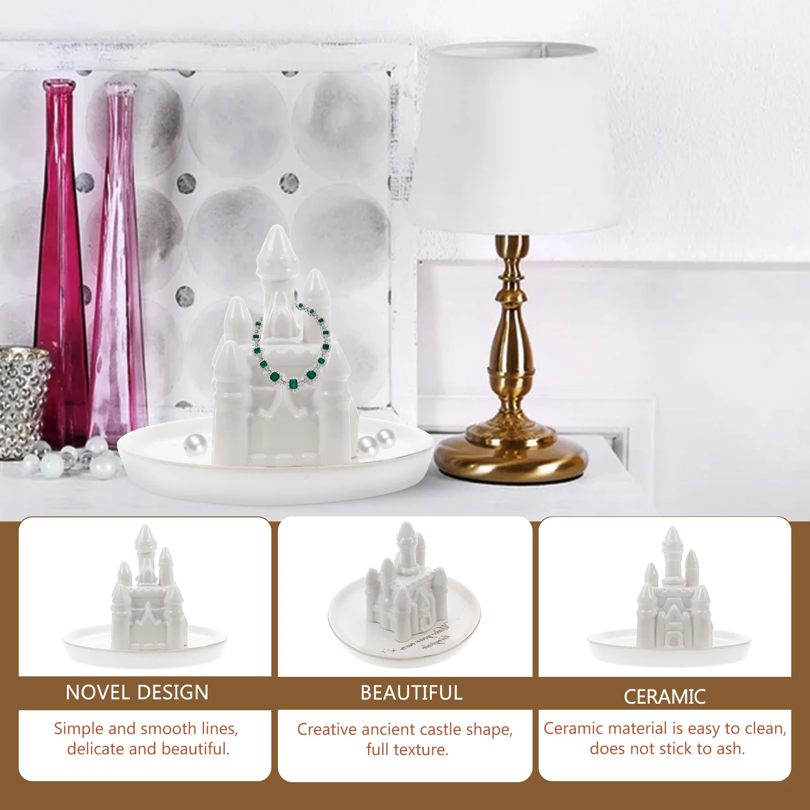 

Creative Ceramic Jewelry Holder Tray Castle Design Storage Container Home Decoration Gift Ring Earring Display Desktop Organizer