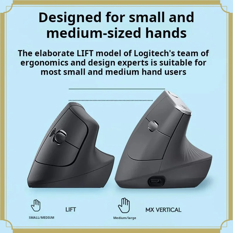 Logitech Lift Vertical Ergonomic Mouse, For Small Hands, Wireless Bluetooth, Easy Switch Between 3 Devices