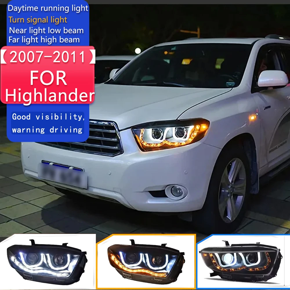 Car Styling Headlamp for Highlander Headlights 2007-2011 Kluger LED Headlight DRL Hid Head Lamp Angel Eye Bi Xenon Accessories
