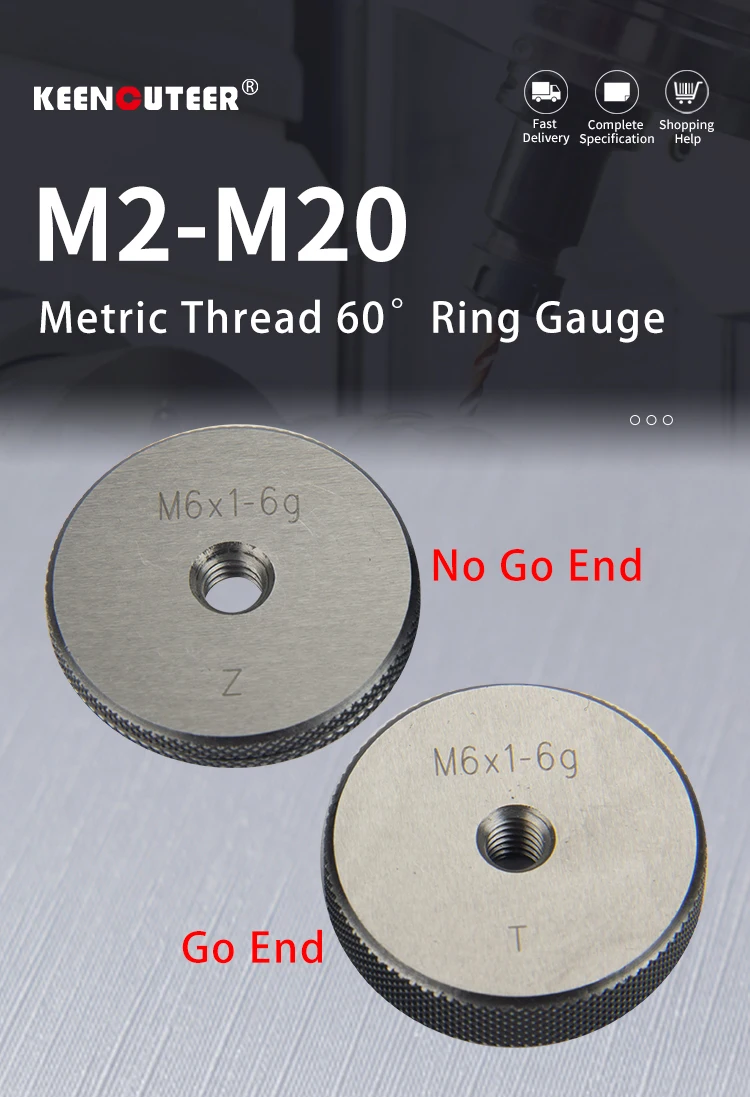 2PCS/Set 60-Degree Metric Thread Ring Gauge 6G M2-M20 Taper Gauge Measuring Tool for Precision Engineering